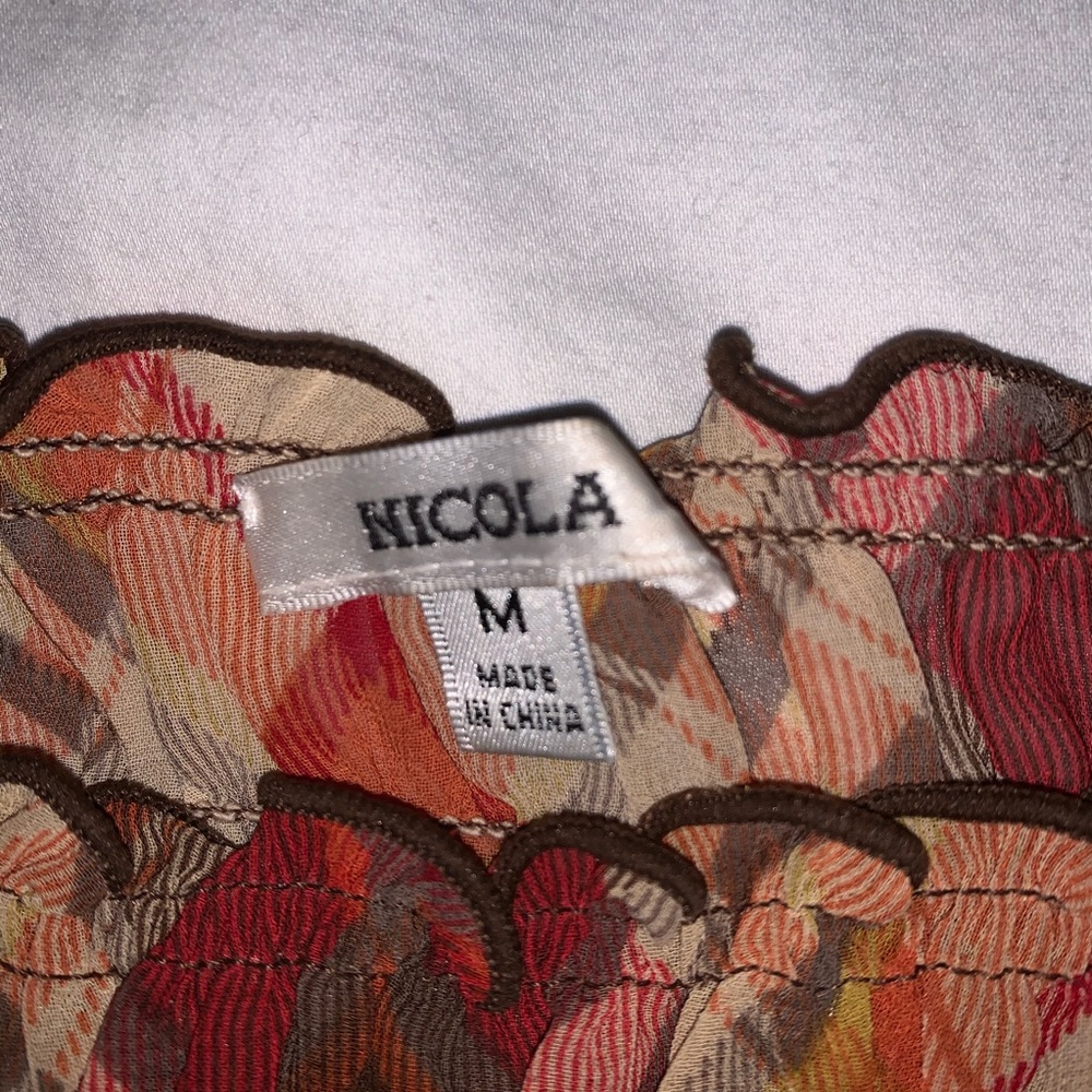 Sheer Ruched Neck Plaid Blouse - Picture 2 of 4